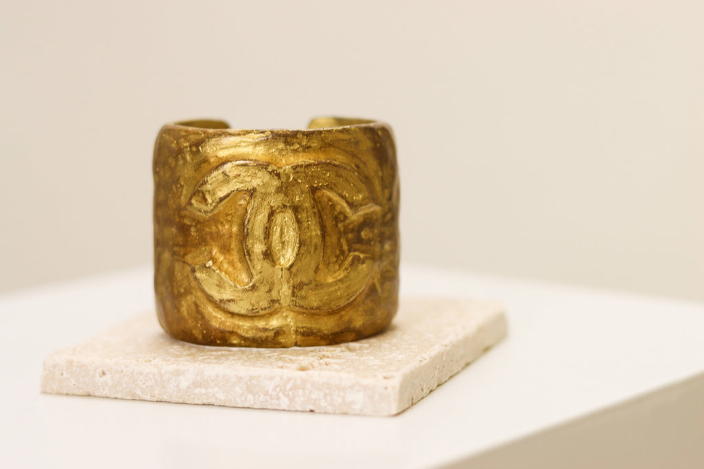 Chanel Vintage Gold Bangle Bracelet With Box 1994 Collection.