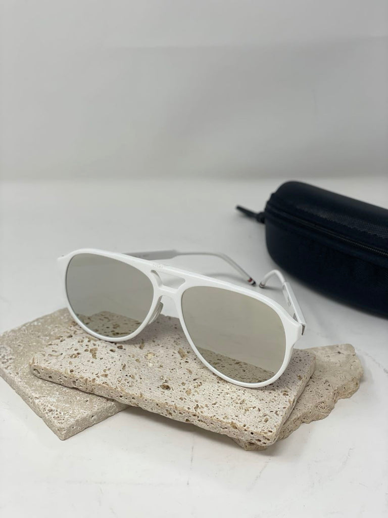 Thom Browne White TBS408 63mm Unisex Sunglasses with Case.