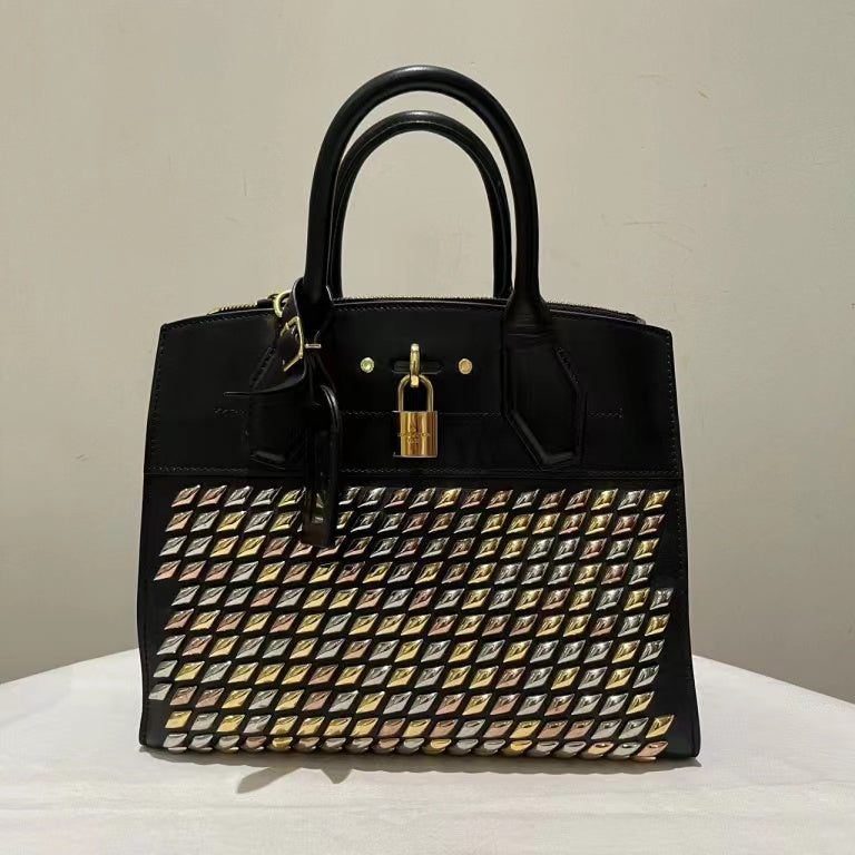 Louis Vuitton Studded City Streamer Bag Black Medium.