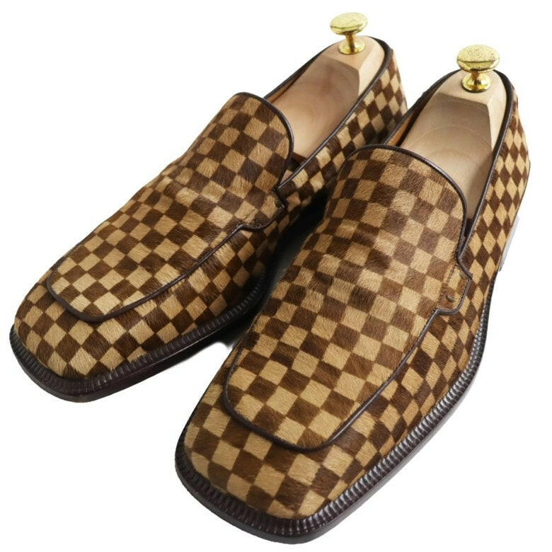 Louis Vuitton Damier Carf Brown Loafers - Men's Size 7, Made in Italy.