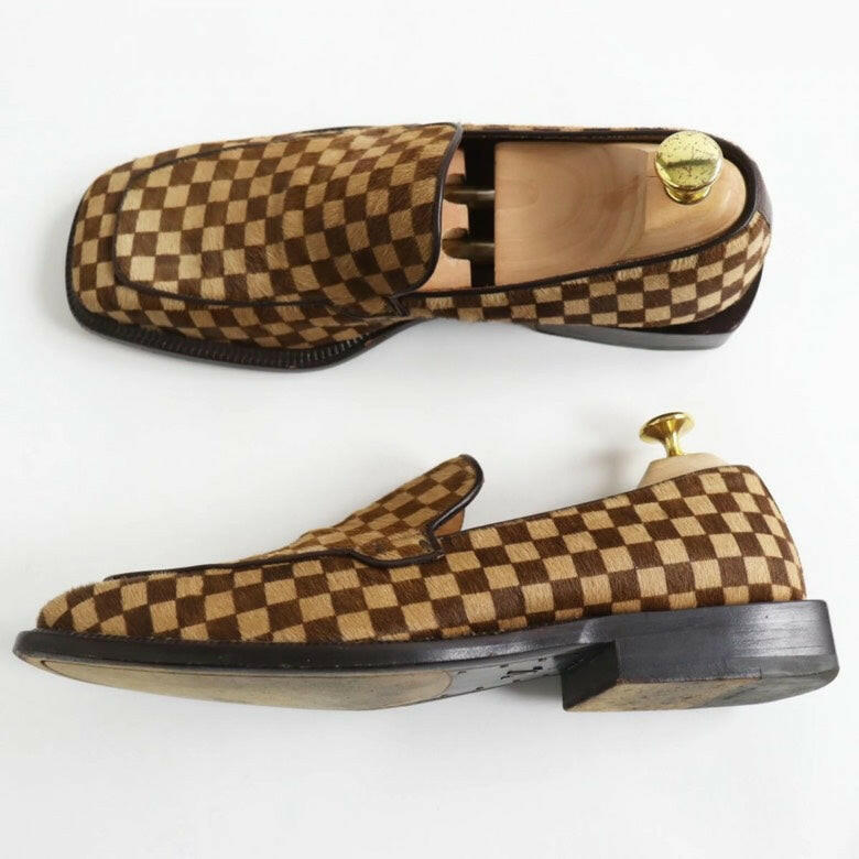 Louis Vuitton Damier Carf Brown Loafers - Men's Size 7, Made in Italy.