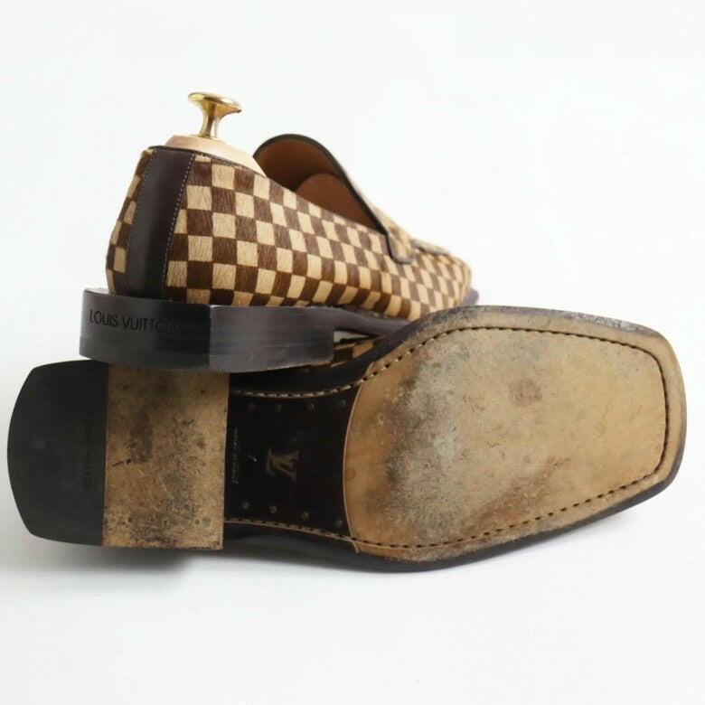 Louis Vuitton Damier Carf Brown Loafers - Men's Size 7, Made in Italy.