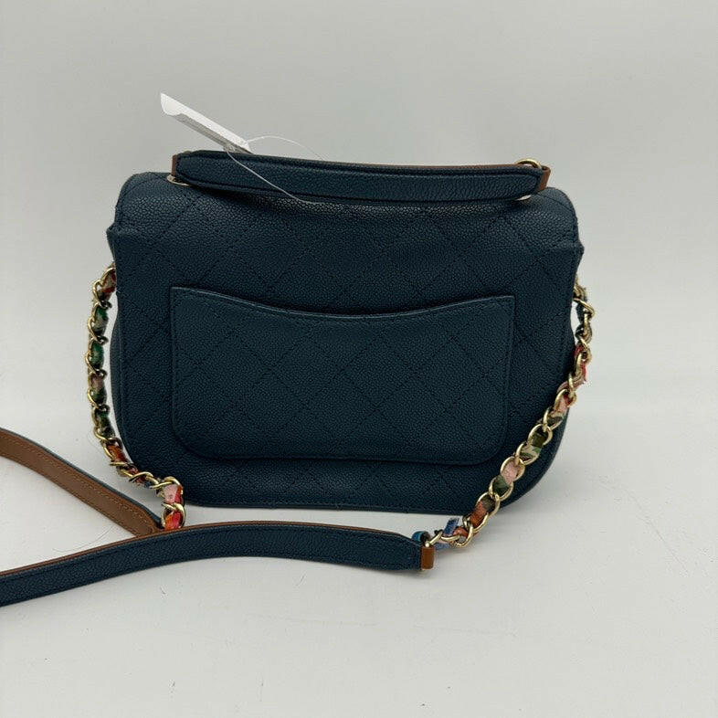 Chanel Navy Blue Leather Quilted Crossbody Bag with Chain Strap.