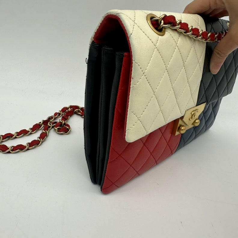 Chanel Lambskin Multicolor Single Flap Bag - Red, White, Blue, Black.