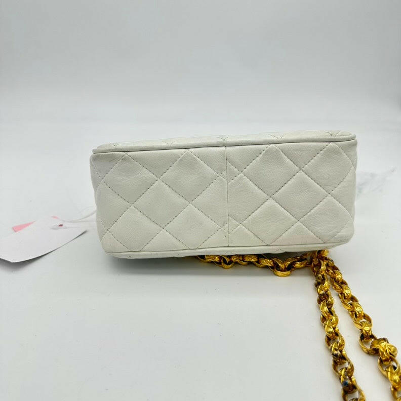 Vintage Chanel White Lambskin Quilted Camera Chain Bag.