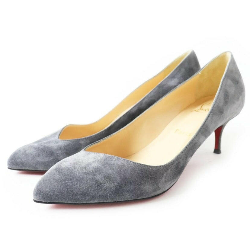 Christian Louboutin Women's Grey Suede Kitten Heel Pumps Size 37.5.