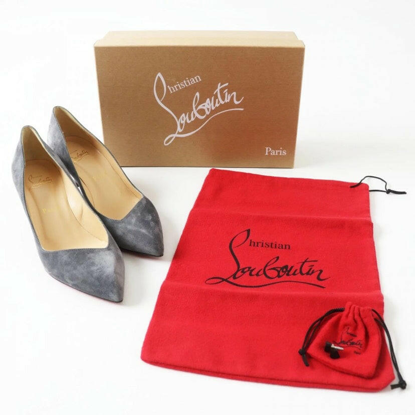 Christian Louboutin Women's Grey Suede Kitten Heel Pumps Size 37.5.