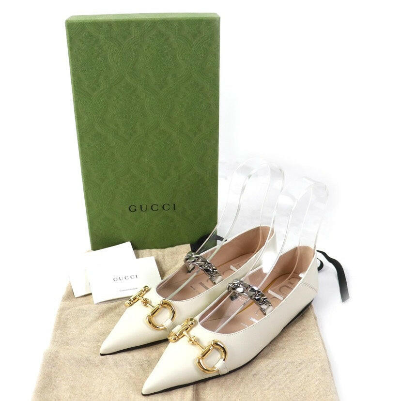 Gucci White Horsebit Chain Accent Loafers Size 35.5.