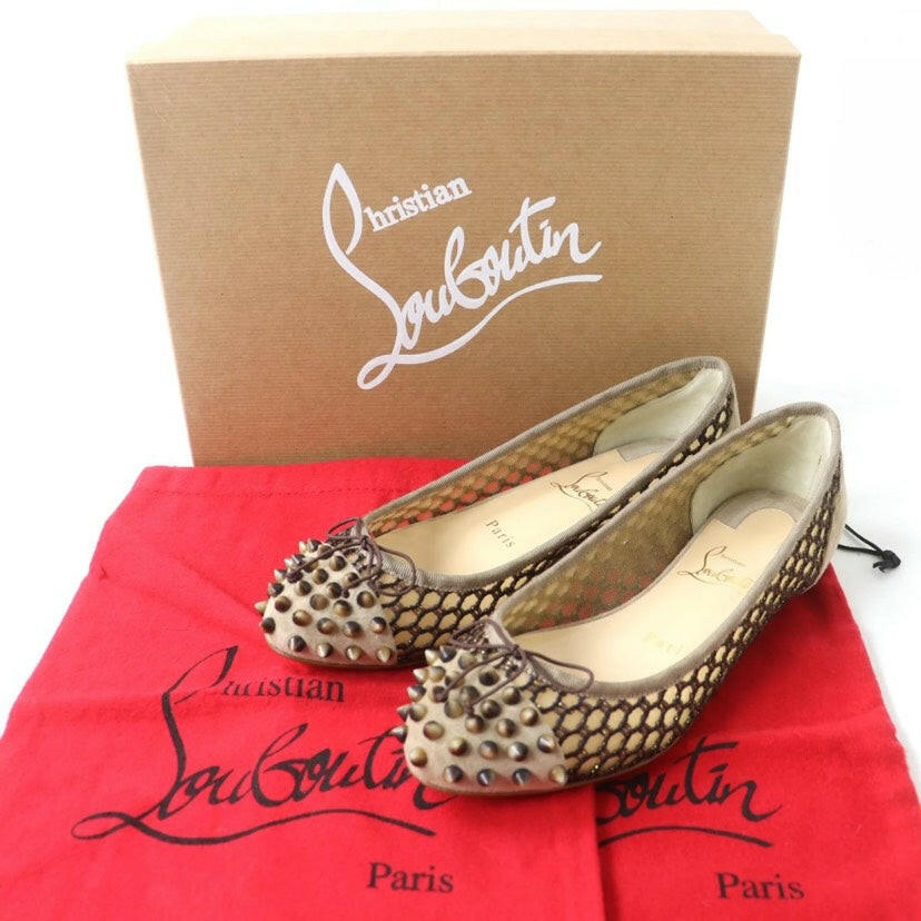 Christian Louboutin Mesh Spiked Flats Beige Size 36.5 Shoes.