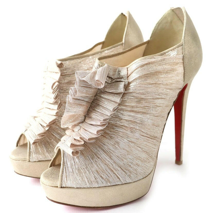 Christian Louboutin Beige Ruffle Peep Toe High Heel Pumps Size 39.