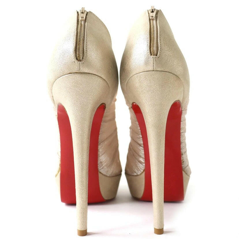 Christian Louboutin Beige Ruffle Peep Toe High Heel Pumps Size 39.