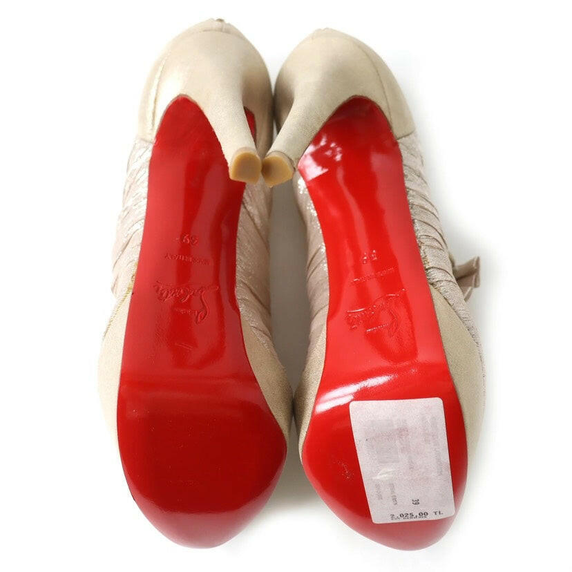 Christian Louboutin Beige Ruffle Peep Toe High Heel Pumps Size 39.