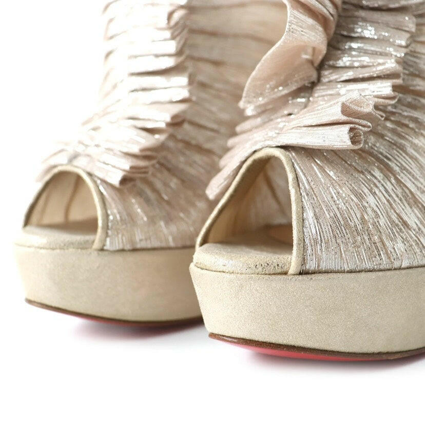 Christian Louboutin Beige Ruffle Peep Toe High Heel Pumps Size 39.