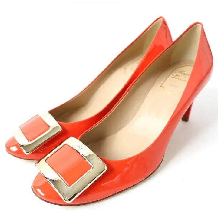 Roger Vivier Belle Vivier Patent Leather Pumps Coral Red Women's Size 38.