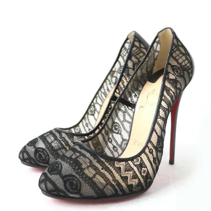 Christian Louboutin Black Lace Heels Size 36 – Elegant Women's Pump Shoes.