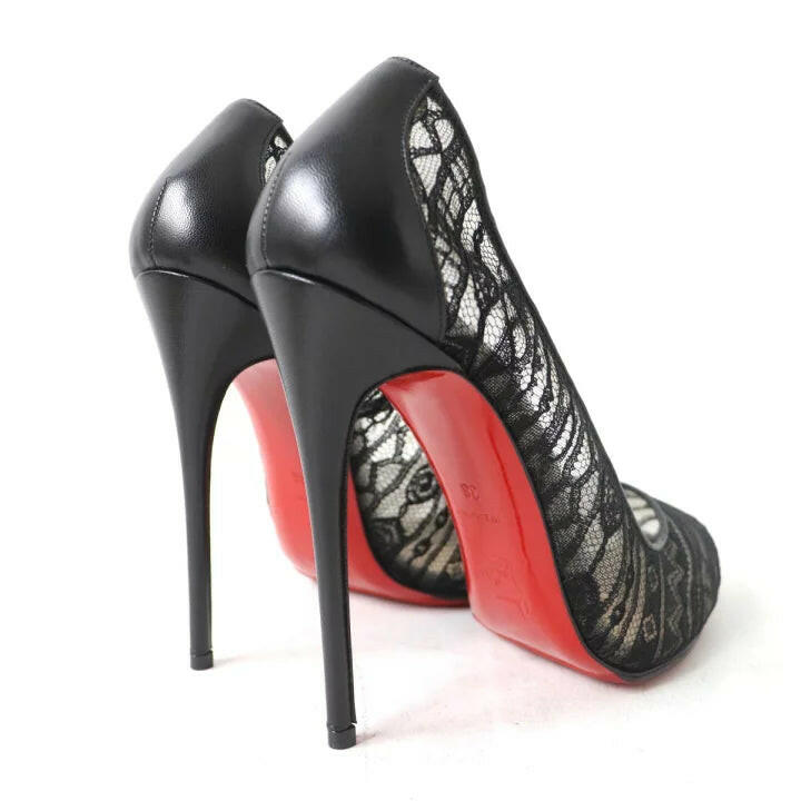 Christian Louboutin Black Lace Heels Size 36 – Elegant Women's Pump Shoes.