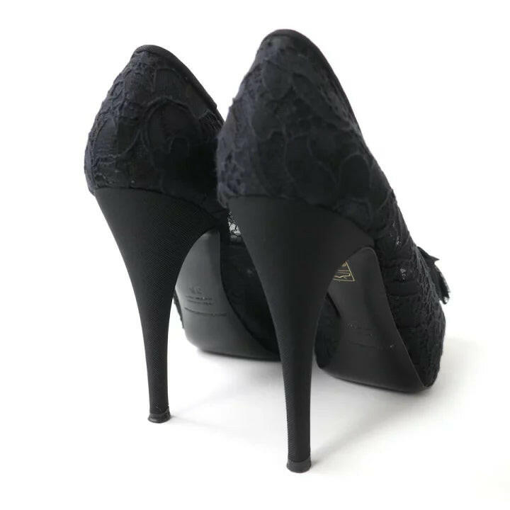 Dolce & Gabbana Black Lace Bow Peep Toe Shoes Size 36.