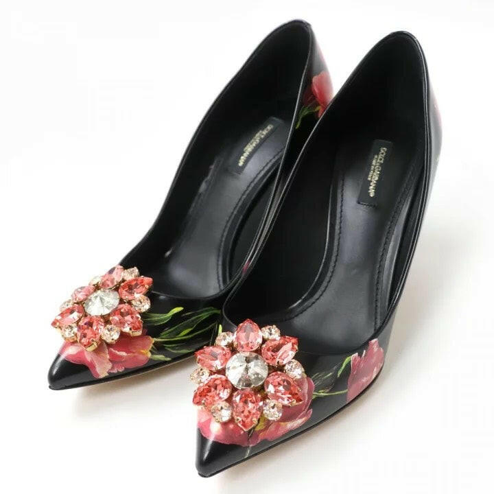 Dolce & Gabbana Floral Embellished Black Pumps Size 38.5.