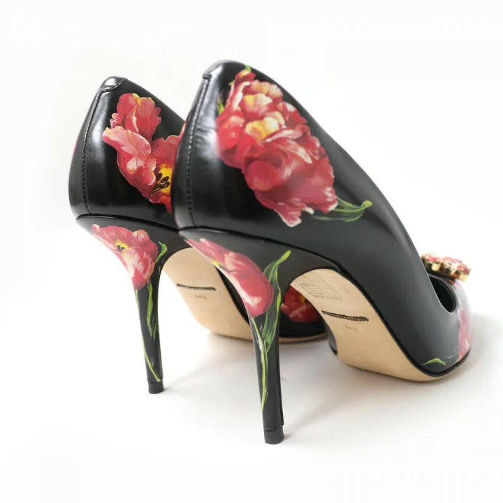 Dolce & Gabbana Floral Embellished Black Pumps Size 38.5.