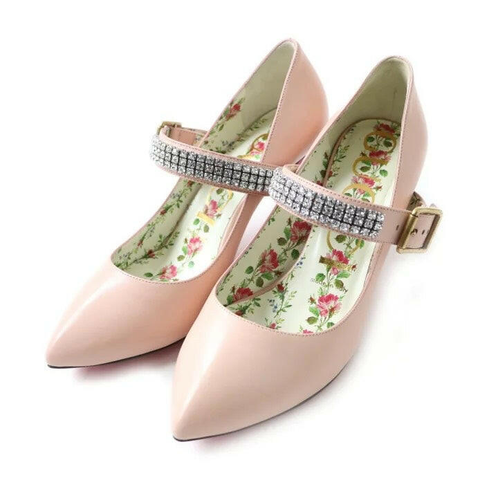 Gucci Women's Pink Mary Jane Shoes with Crystal Strap Size 36.5.