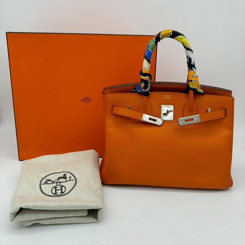 Hermès Birkin 30 Epsom Leather Bag Orange with Twilly - 2008 Edition.