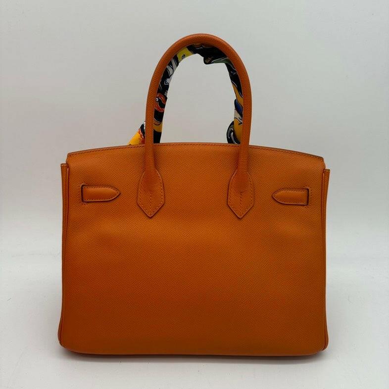 Hermès Birkin 30 Epsom Leather Bag Orange with Twilly - 2008 Edition.