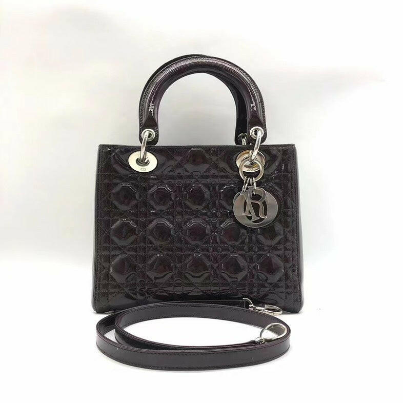 Dior Lady Dior Cannage Two-Way Bag Dark Purple Medium Size Handbag.