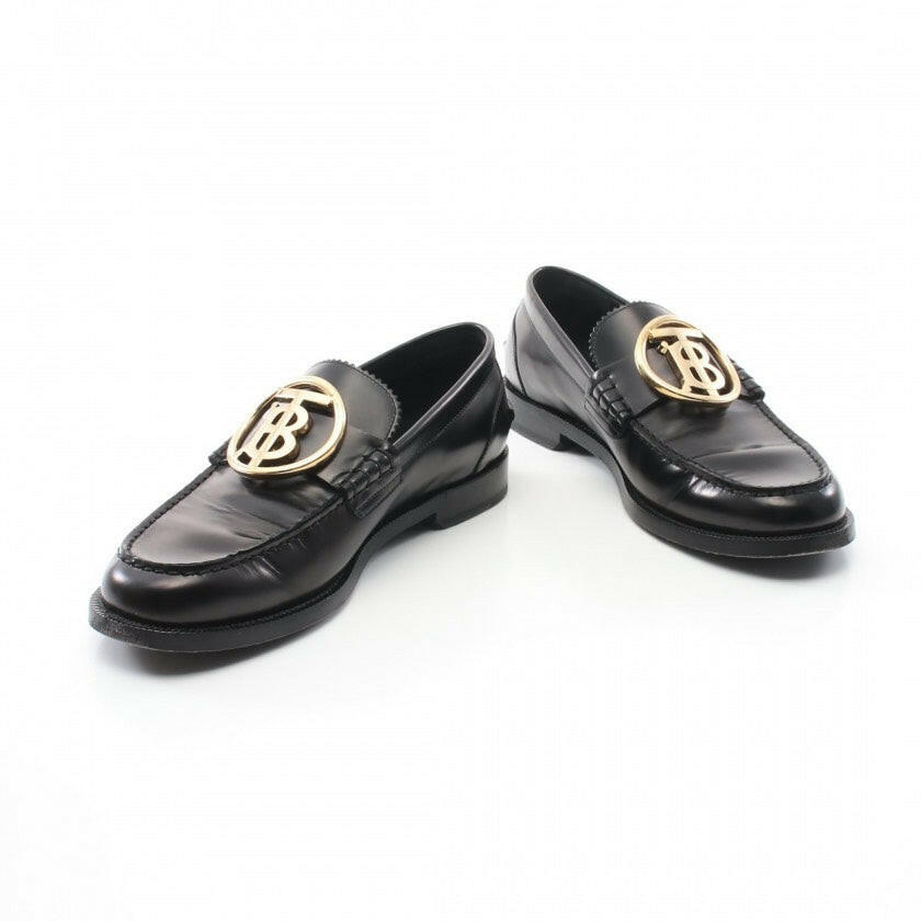 Burberry TB Logo Black Leather Loafers Size 43.