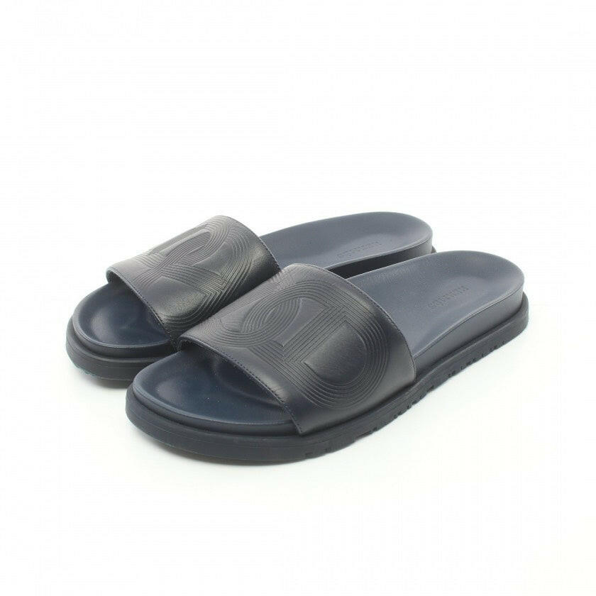 Hermès Black Leather Slippers Size 40.