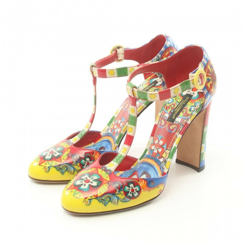 Dolce & Gabbana Multicolor Patent Leather T-Strap Pumps Size 38.