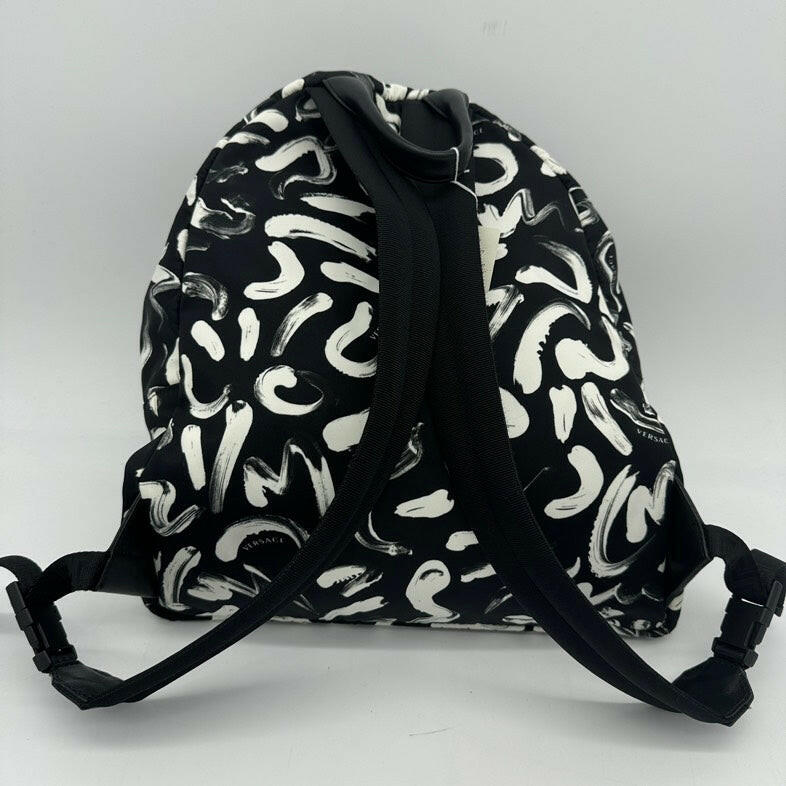 Versace Medium Black and White Nylon Backpack.