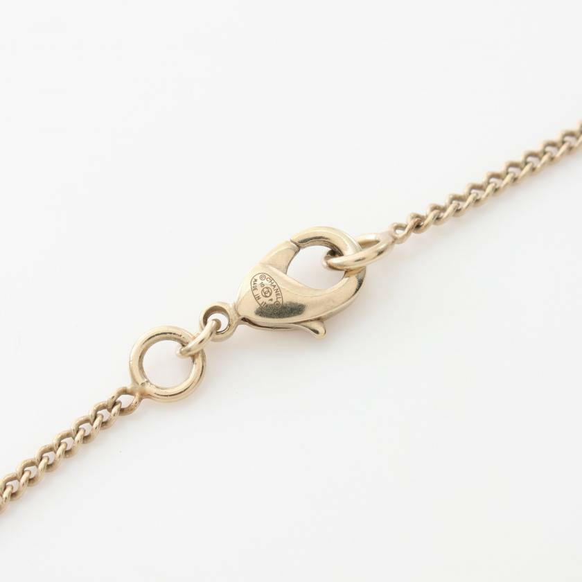 Chanel Coco Mark Heart Necklace Rhinestone Gold Light Pink Clear.