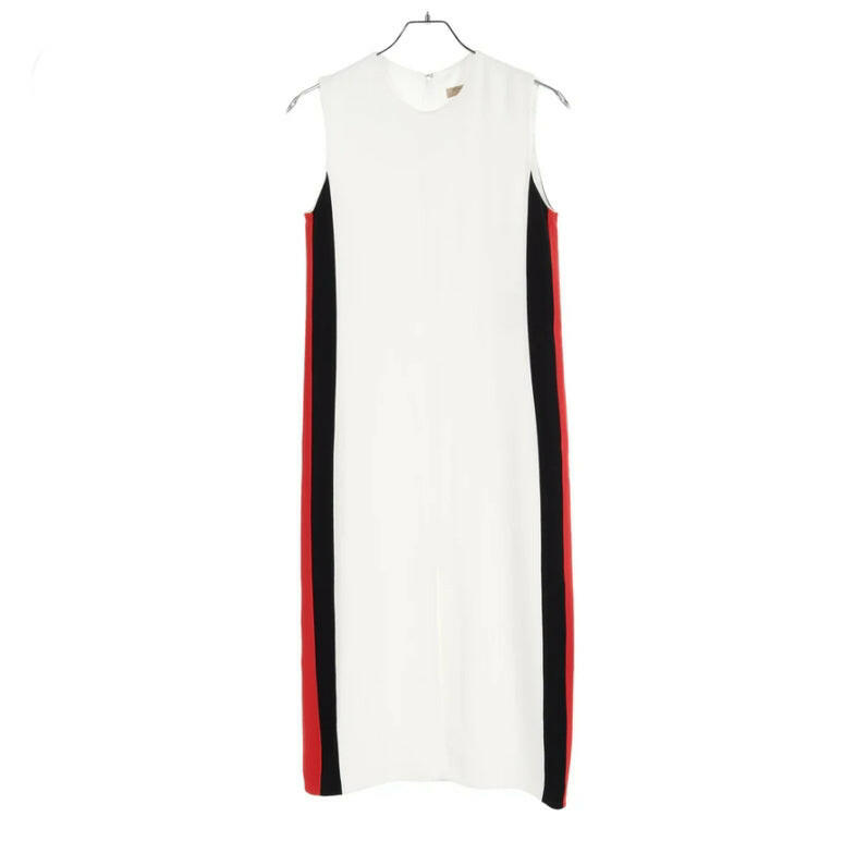 Burberry White Sleeveless Color-Block Dress With Red And Black Stripes Size US 2.