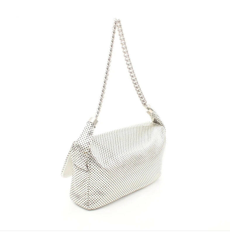 Chanel White Punching Leather Chain Shoulder Bag - Medium Size.