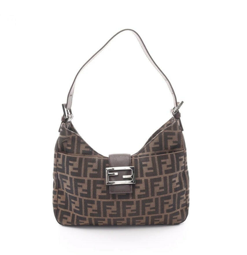 Fendi Zucca Brown Beige Medium Canvas Shoulder Bag.