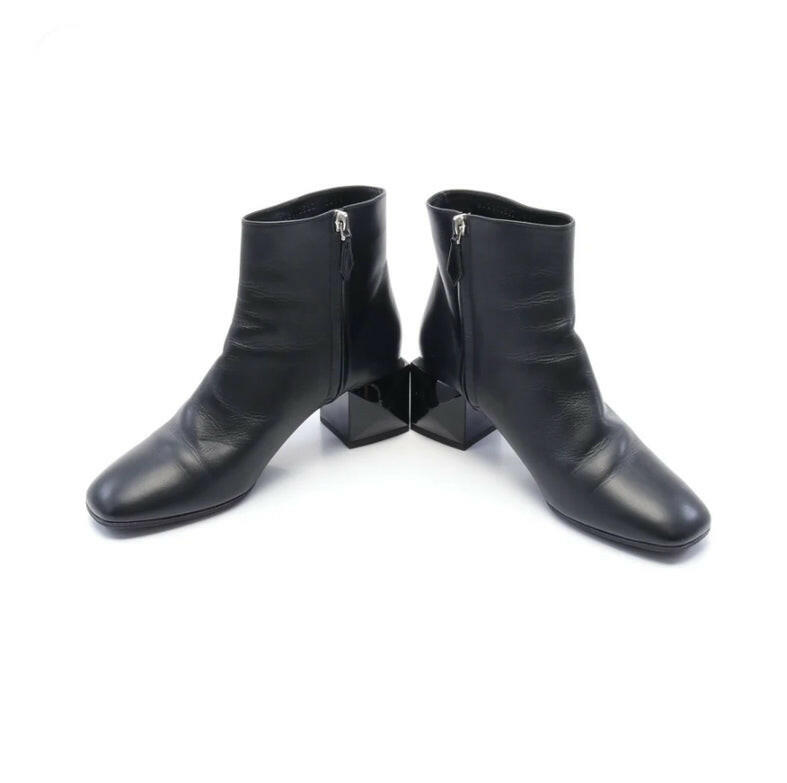 Hermes Black Leather Ankle Boots Size 39.