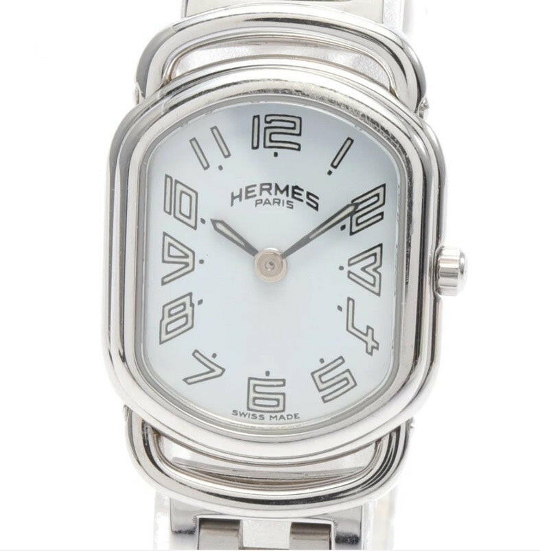 Hermes Rally Quartz Watch White Dial Stainless Steel 15cm.