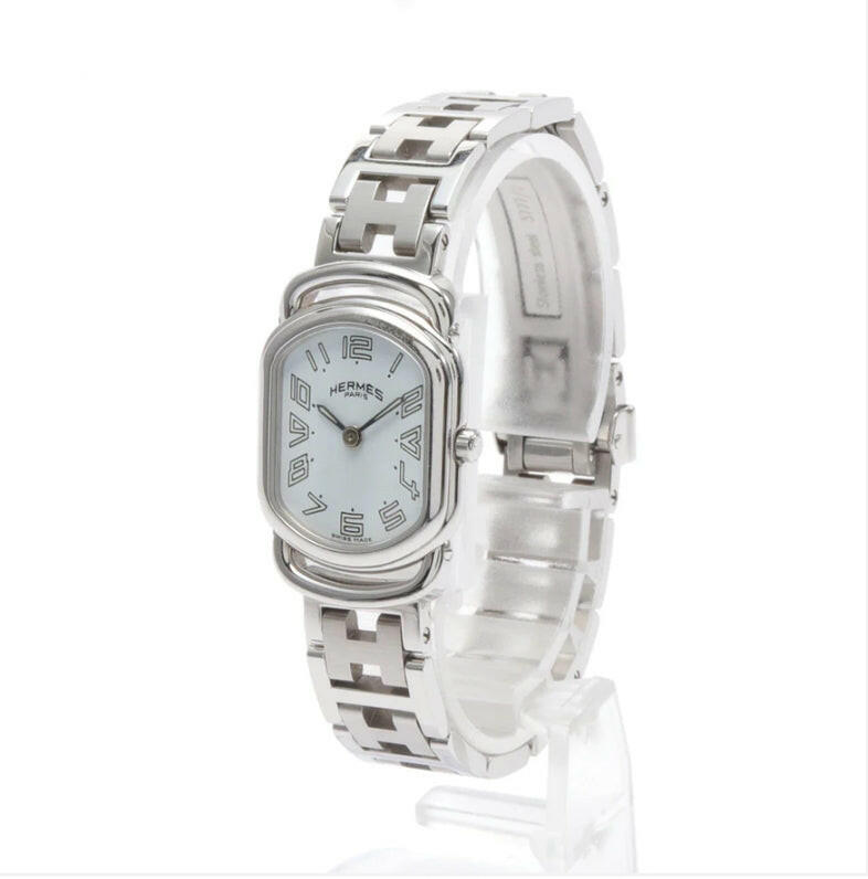 Hermes Rally Quartz Watch White Dial Stainless Steel 15cm.