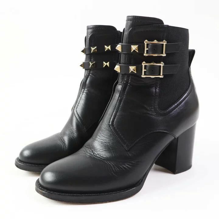 Valentino Garavani Black Leather Studded Ankle Boots Size 35.5.