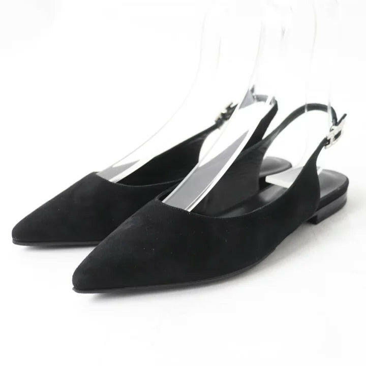 Hermès Black Pointed Toe Slingback Flats - Size 35.