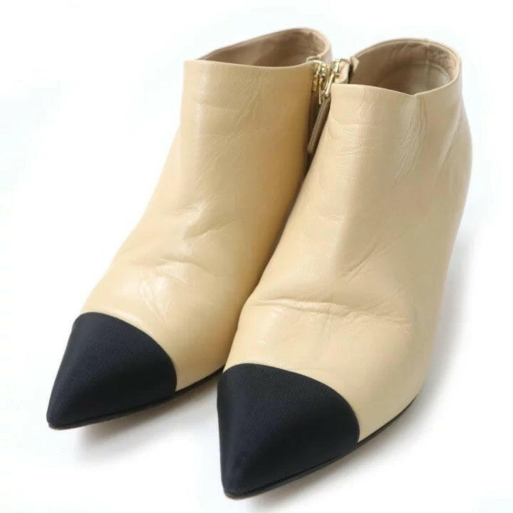 Chanel Two-Tone Beige and Black Ankle Boots Size 35.