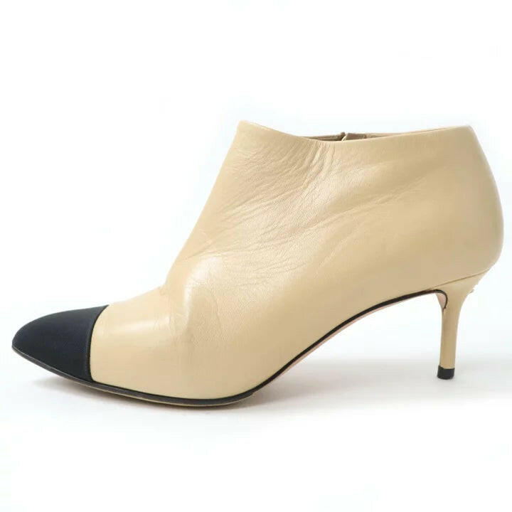 Chanel Two-Tone Beige and Black Ankle Boots Size 35.