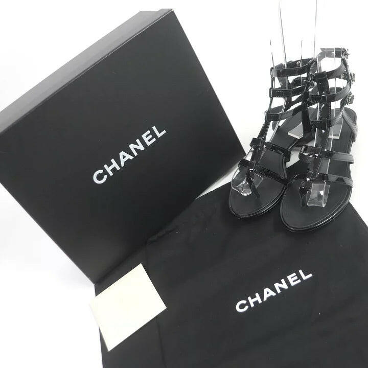 Chanel Black Gladiator Sandals - Size 35.