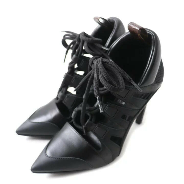 Louis Vuitton Black Leather Lace-Up Ankle Boots Size 36.