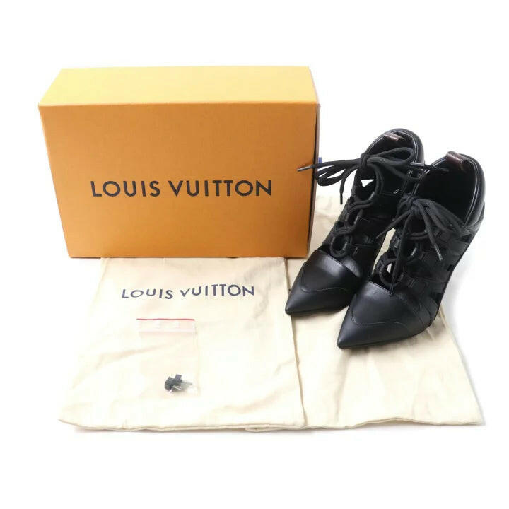 Louis Vuitton Black Leather Lace-Up Ankle Boots Size 36.