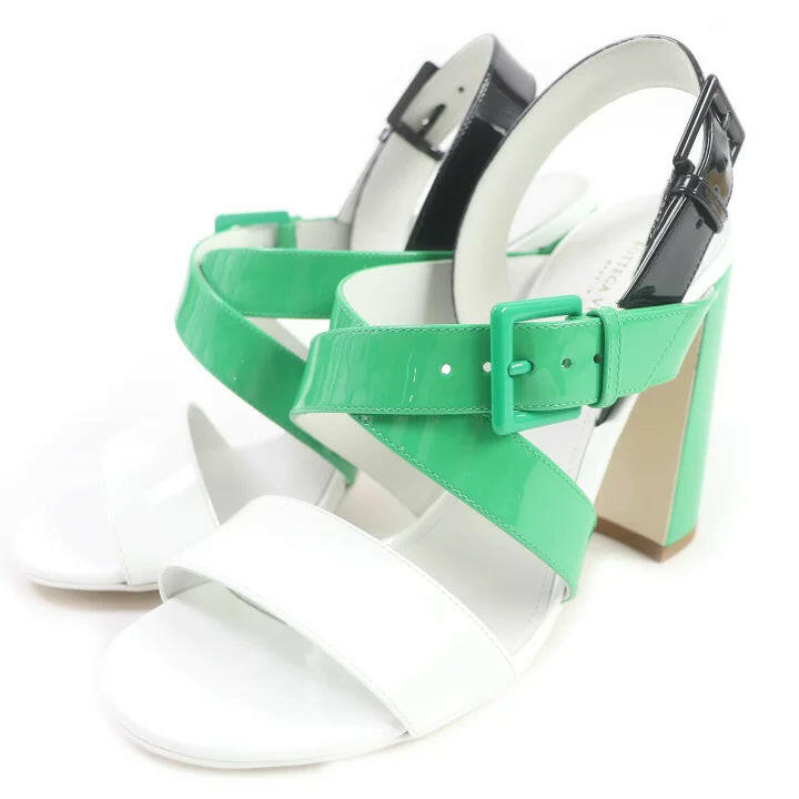 Bottega Veneta Women's Strappy Block Heel Sandals - Green White and Black, Size 37.