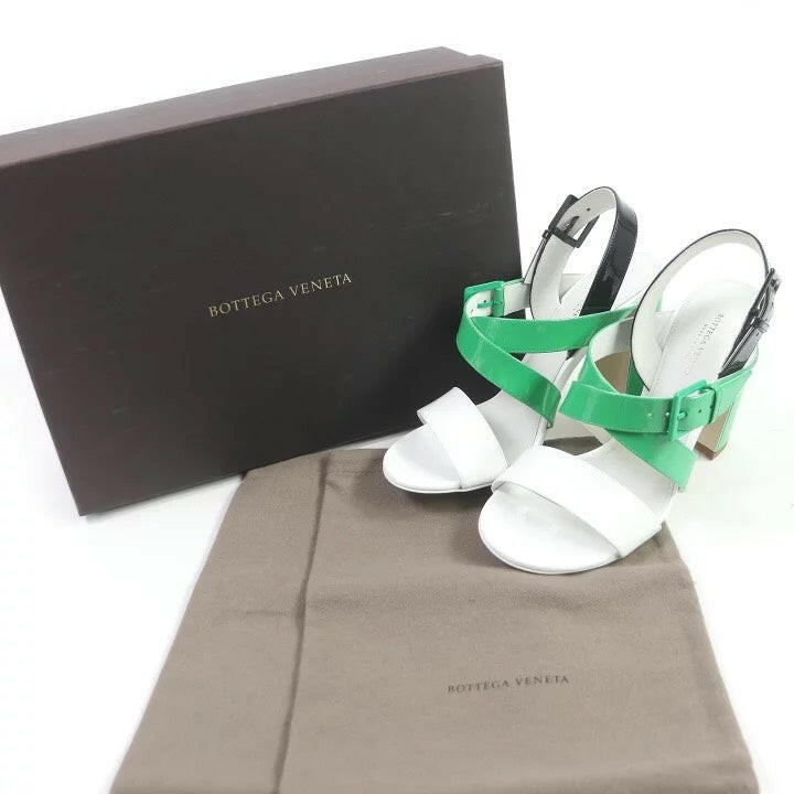 Bottega Veneta Women's Strappy Block Heel Sandals - Green White and Black, Size 37.