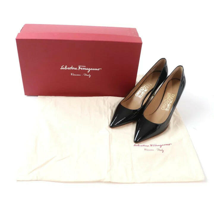 Salvatore Ferragamo Black Patent Leather Pointed Toe Pumps - Size 5.5.