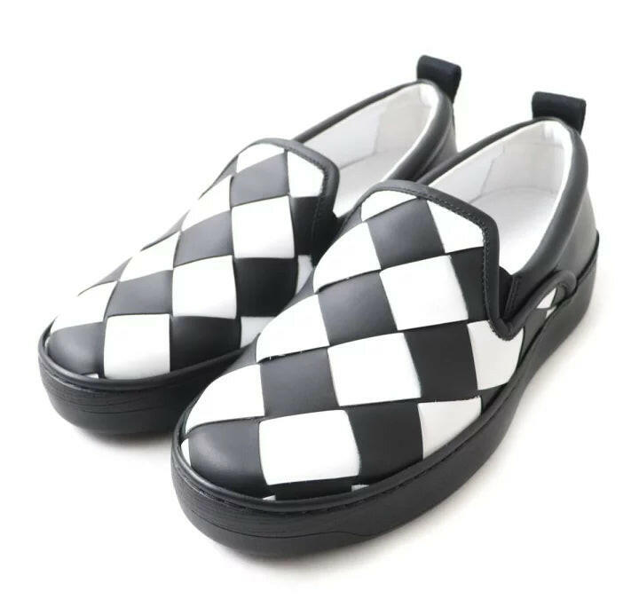 Bottega Veneta Slip-On Shoes Black and White Checkered Size 36.5.