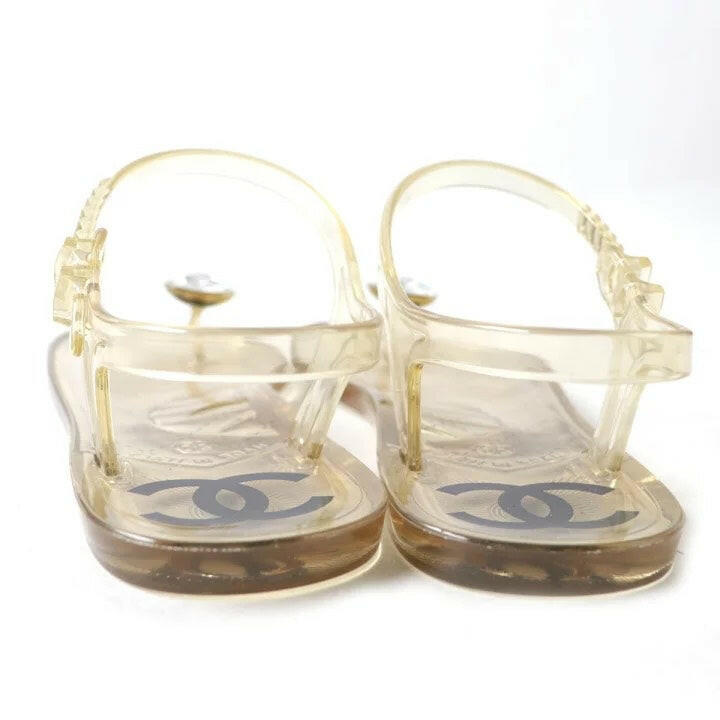 Chanel Gold Jelly Sandals with Crystal Accents - Size 36.